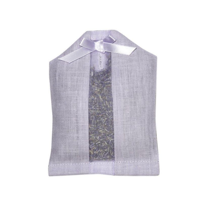 A elizabeth W Lavender Hanger Sachet in the shape of a shirt with a bow tie, filled with dried lavender buds, presented against a white background.