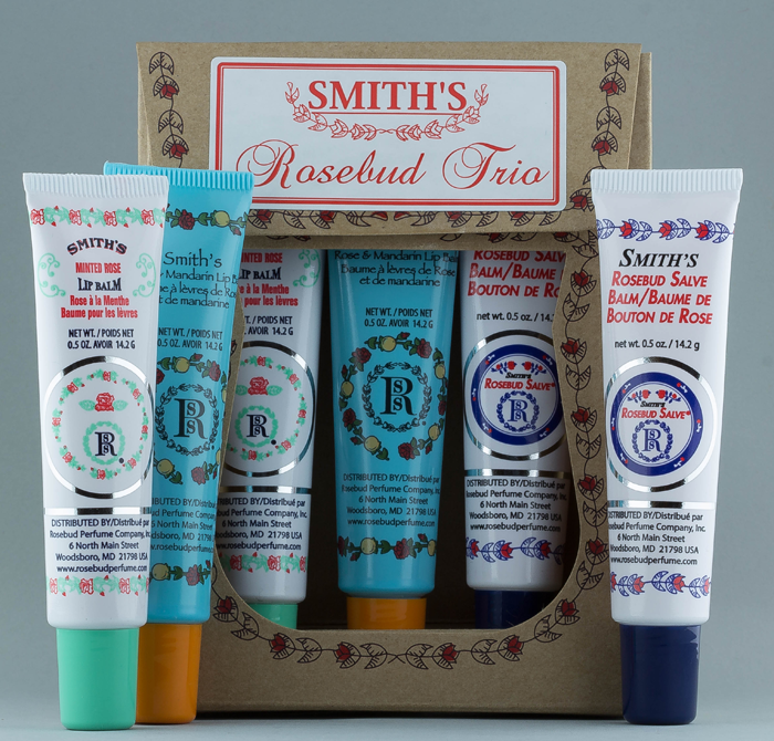 Smith’s Rosebud Lip Balm Trio (three 0.5 oz tubes) - Hampton Court Essential Luxuries
