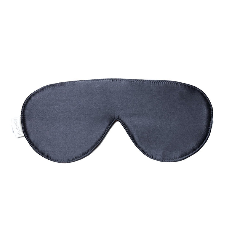A plain dark gray Elizabeth W Silk Sleep Mask in Slate on a white background, designed to cover the eyes fully for blocking out light.