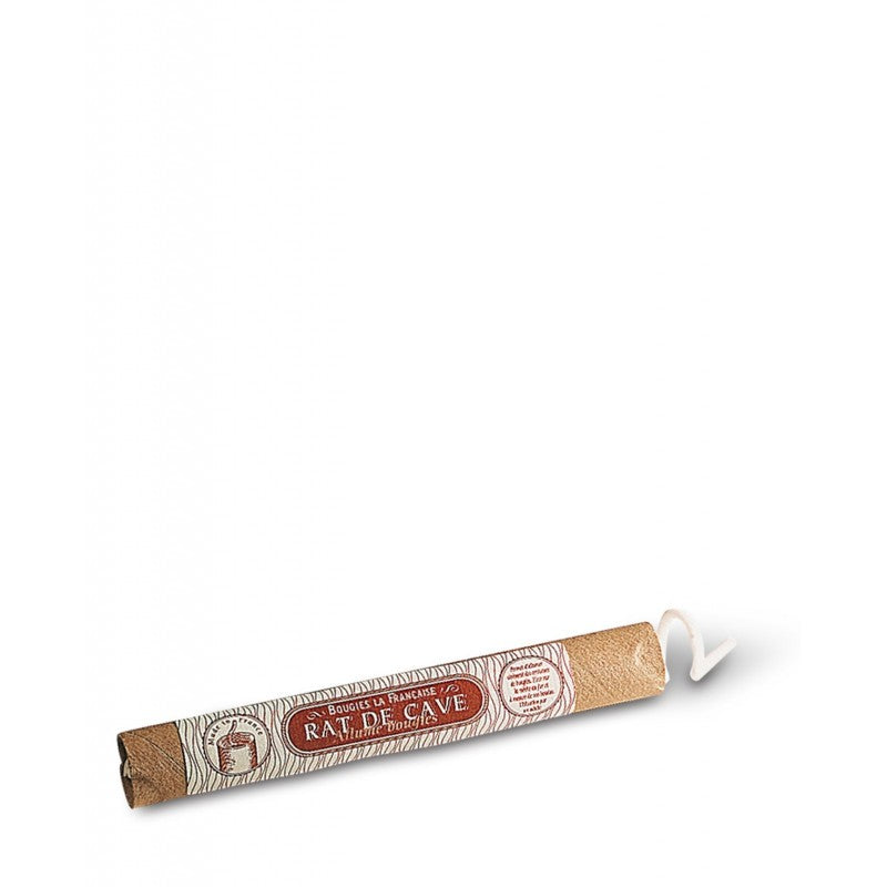 A Bougies La Francaise Candle Lighter rolled up and tied with a ribbon, isolated on a white background. The label on the candle lighter reads "Ralph L. Cave, Doctor of Education.
