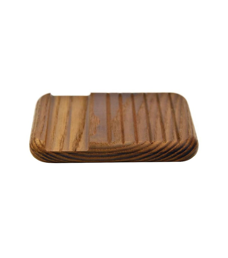 A French Andrée Jardin Heritage Ash Soap Holder with rounded edges and natural wood grain patterns, isolated on a white background.