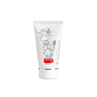 A white tube of Carthusia Corallium hand cream with artistic black and white illustrations and a red logo, isolated on a white background, fragranced with Carthusia's Corallium.