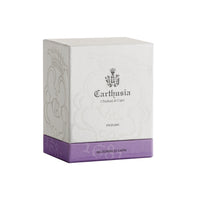 A Carthusia I Profumi de Capri Gelsomini di Capri Profumo box with a white and lavender design, featuring elegant patterns and the text "Jasmine from Capri.