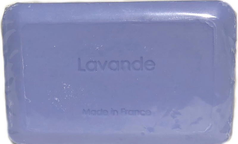 A bar of La Lavande Lavender Soap - 250gm with the word "lavande" embossed on it, indicating lavender scent, and enhanced with Shea Butter. The phrase "made in France" is visible at the bottom.