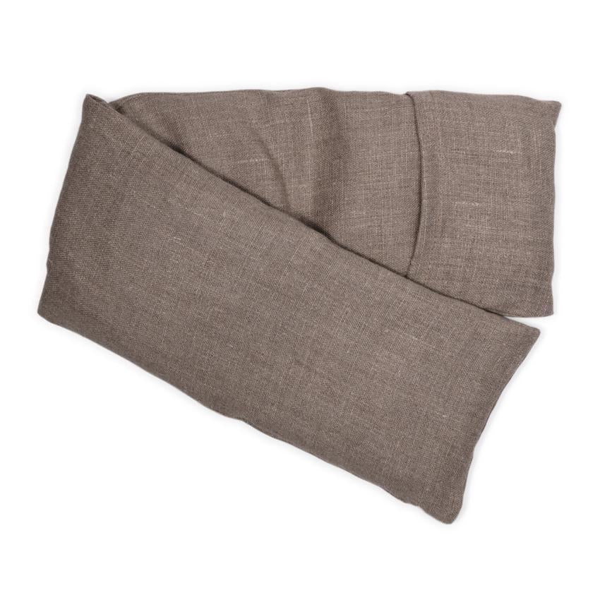 A gray elizabeth W Linen - Natural Hot/Cold Flaxseed Pack is laid flat on a white background, showcasing its textured fabric and neat hemmed edges as a versatile flaxseed pack.
