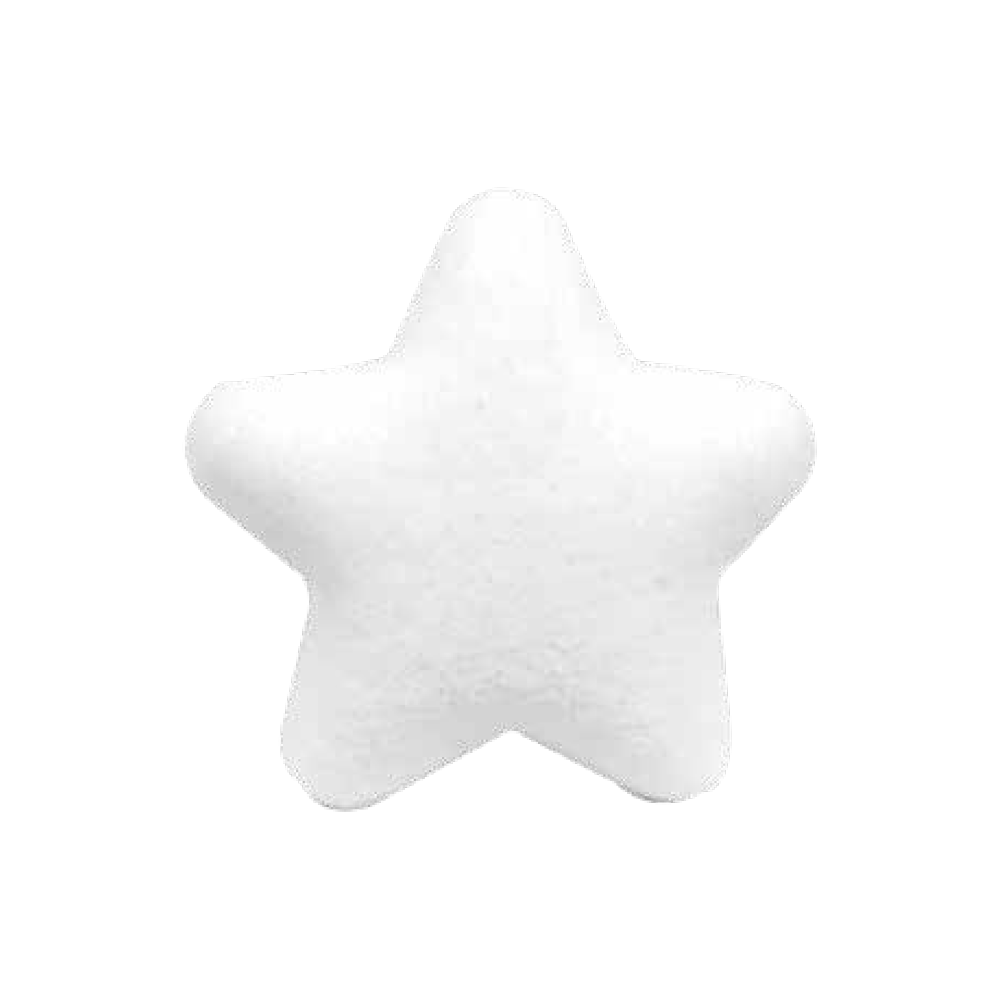 A simple, five-pointed star with a soft, plush texture, displayed against a solid black background that evokes the mystique of the Spongellé - Zodiac Collection - Fire, Spiced Neroli Body Wash.