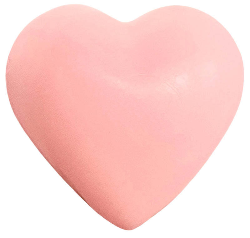 A glossy, pink heart-shaped La Lavande Tea Rose Heart soap with a smooth texture, isolated on a white background.